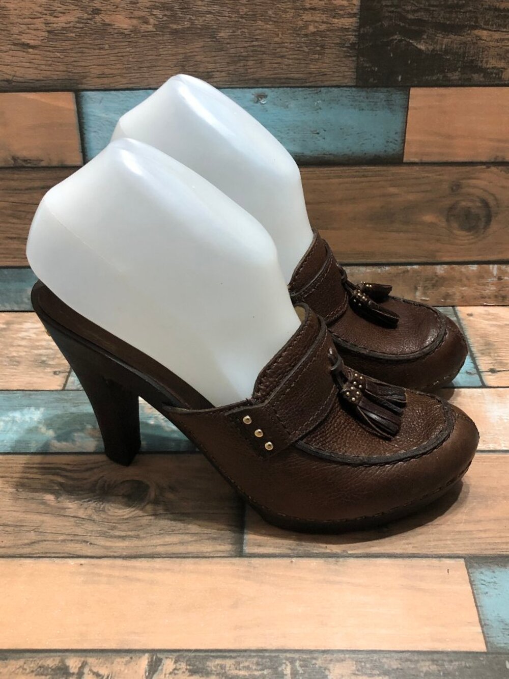 MICHAEL Michael Kors Tassel Mules Leather Uppers Wooden Heels Women's Size 8
